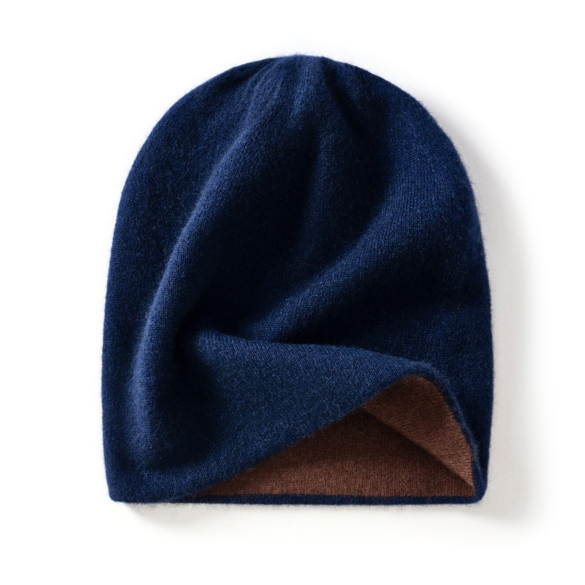 Cashmere beanie hat with double-layer knit - Blue