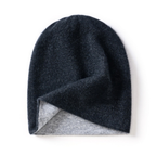Cashmere beanie hat with double-layer knit - Grey