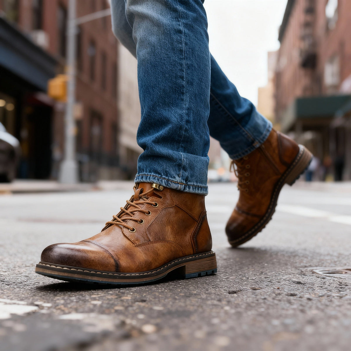 Combat boots with reinforced heel panels and cushioned sole