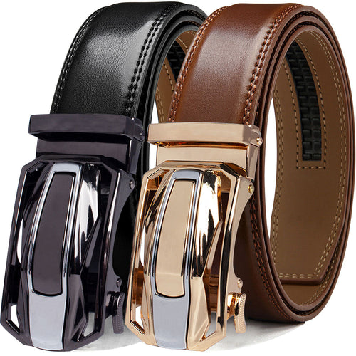 Leather belt with auto-lock buckle and smooth finish - Set Of 2