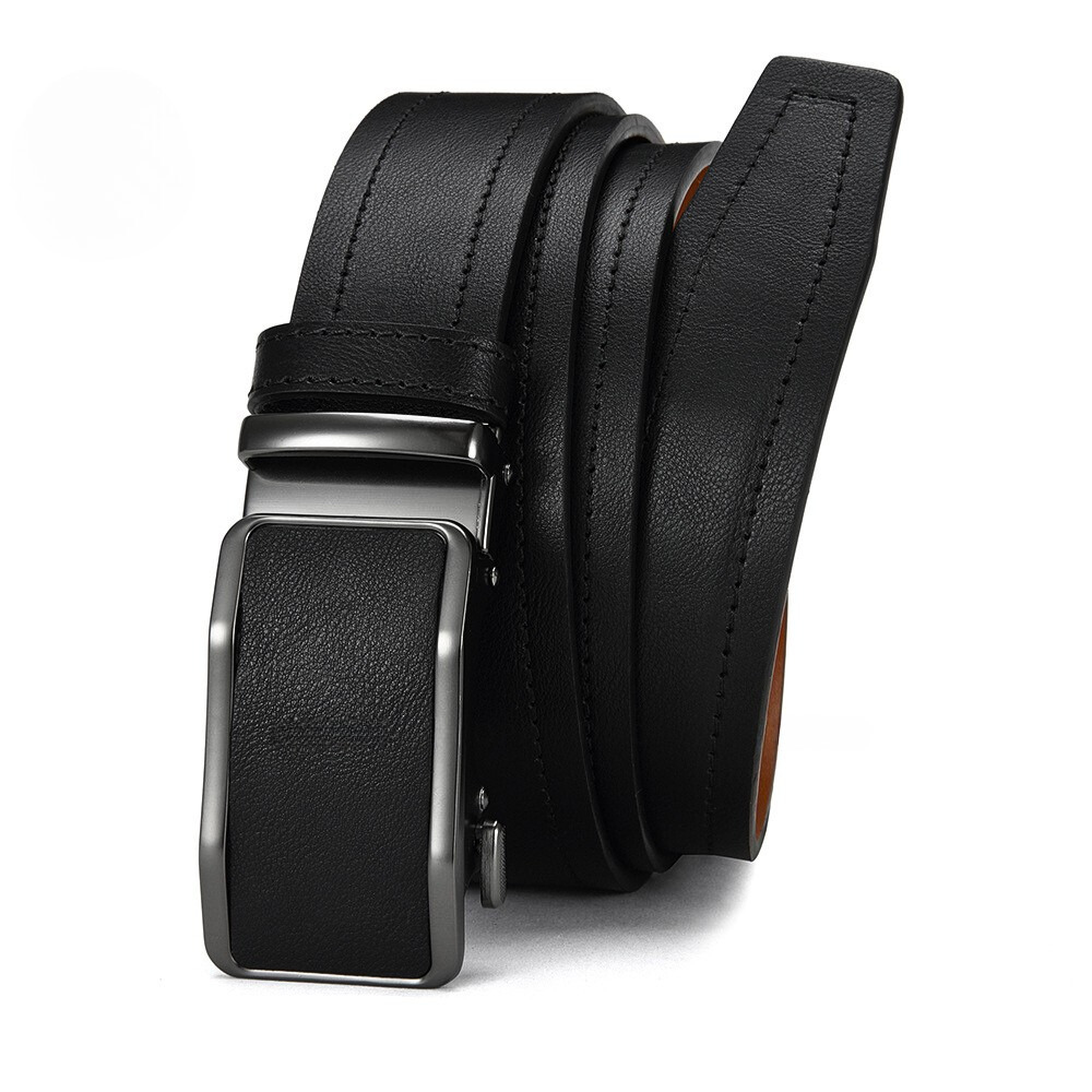 Leather Belt with Auto-Lock Buckle - Black