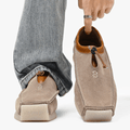 Leather and suede loafers with square toe and drawstring closure - Beige