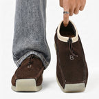 Leather and suede loafers with square toe and drawstring closure - Mocha