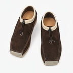 Leather and suede loafers with square toe and drawstring closure
