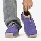 Leather and suede loafers with square toe and drawstring closure - Purple