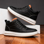 Leather trainers with padded collar and cushioned insole