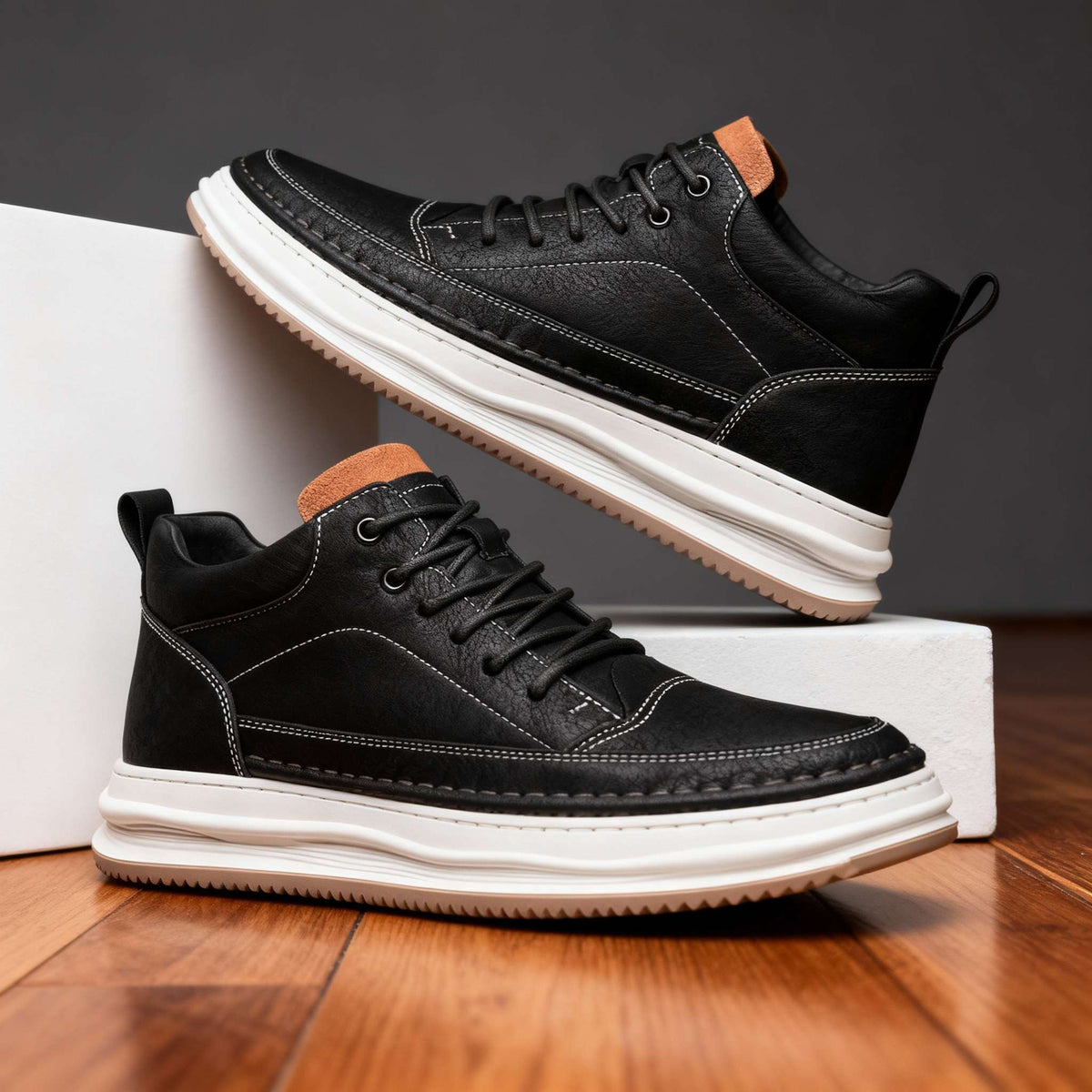Leather trainers with padded collar and cushioned insole