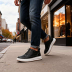 Leather trainers with padded collar and cushioned insole