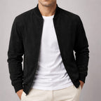 Men's faux suede bomber jacket with zip-up front and ribbed cuffs - Black