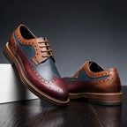 Men's Brogue Derby Shoes Lace-Up Cushioned Orthopaedic Comfort Sole - Burgundy Navy