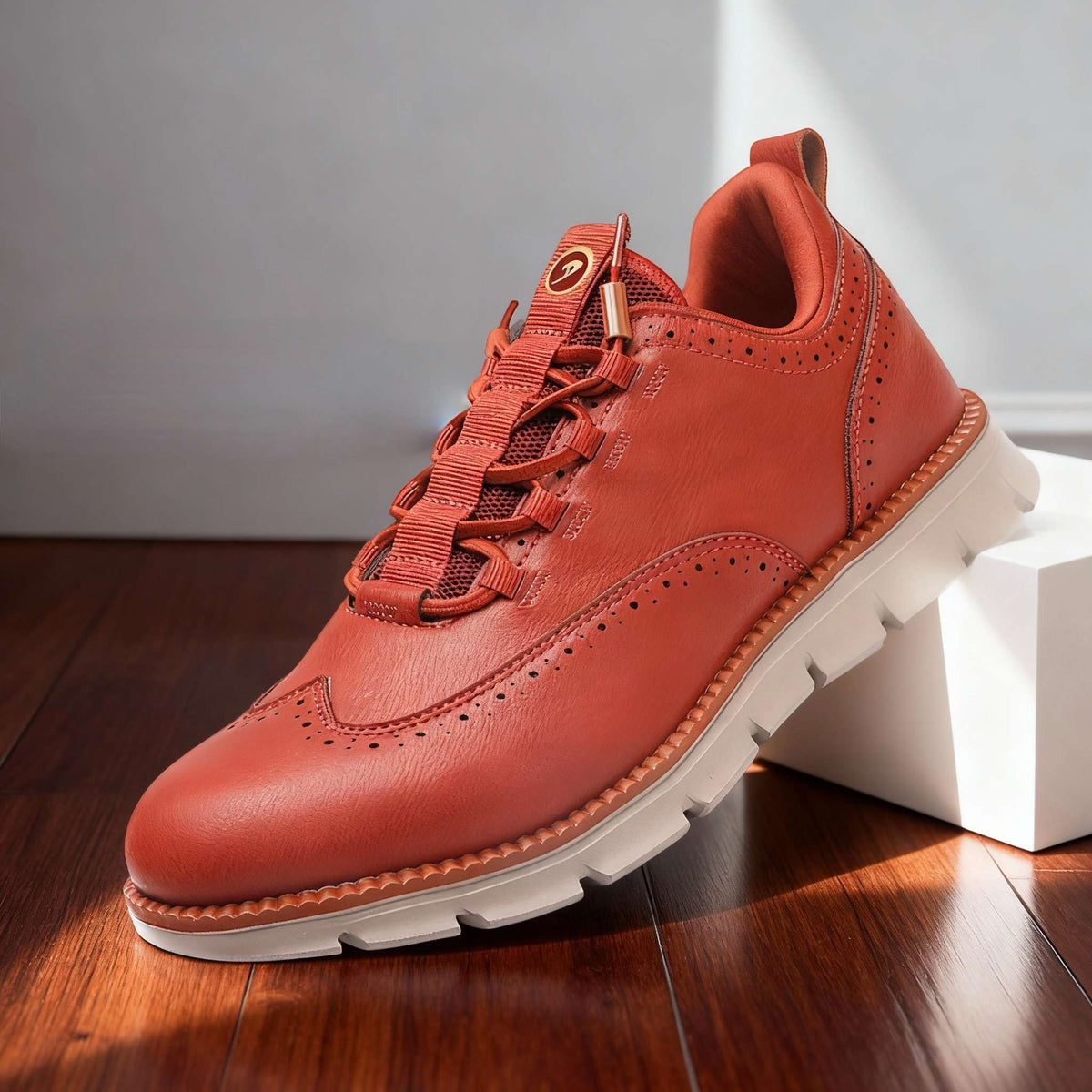 Men's Brogue Trainers with Perforated Detail - Terracotta