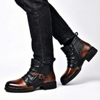 Men's Buckle Boots Faux Leather Two-Tone