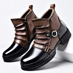Men's Buckle Boots Faux Leather Two-Tone - Brown
