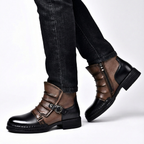 Men's Buckle Boots Faux Leather Two-Tone