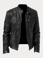 Men's casual leather jacket with multiple pockets - Black