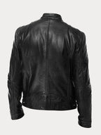 Men's casual leather jacket with multiple pockets