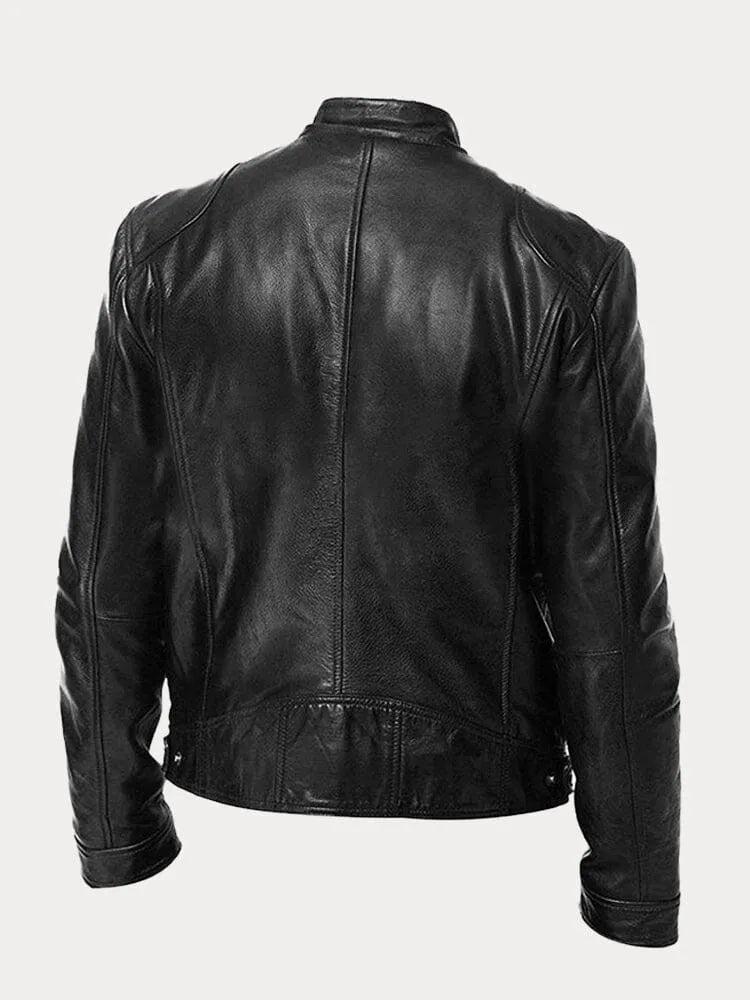 Men's casual leather jacket with multiple pockets
