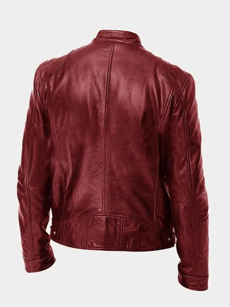 Men's casual leather jacket with multiple pockets