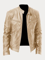 Men's casual leather jacket with multiple pockets - Gold