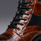 Men's Combat Boots Embossed Leather Lace-Up