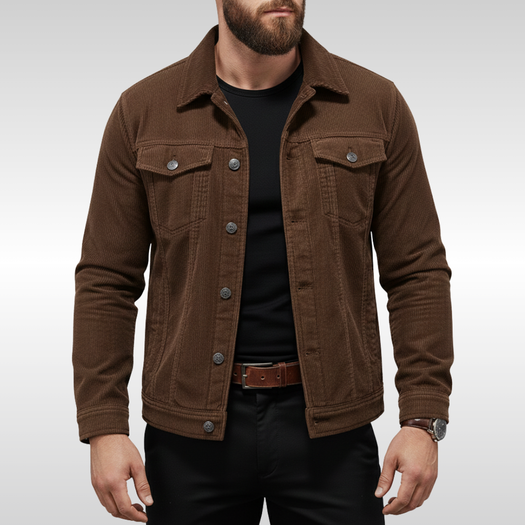 Men's Corduroy Jacket Classic Structured Fit - Dark Brown