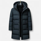 Men's Down Parka Hooded Winter Coat Tailored Fit - Dark Green