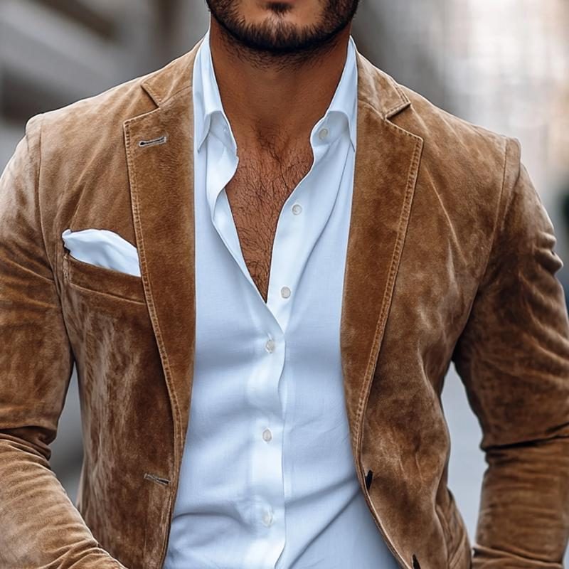 Men's Faux Suede Blazer Slim Fit Single-Breasted