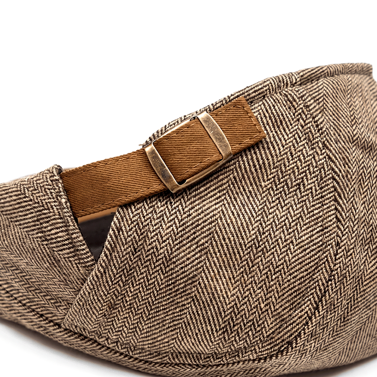 Men's herringbone flat cap in cotton blend with adjustable strap