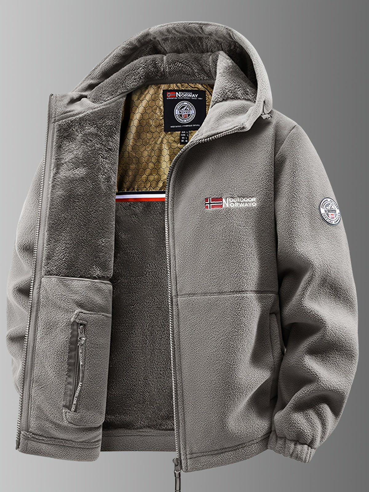 Men's Thermal Hooded Fleece Jacket - Grey