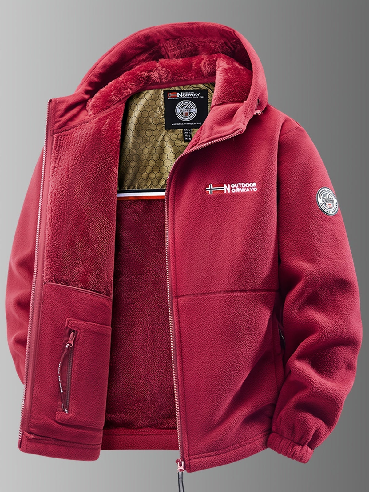 Men's Thermal Hooded Fleece Jacket - Red