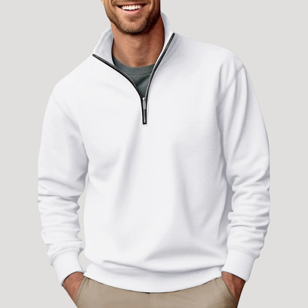Men's Half-Zip Sweatshirt in Cotton Blend - White
