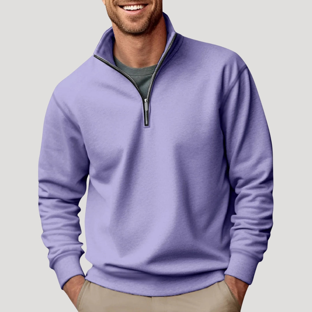 Men's Half-Zip Sweatshirt in Cotton Blend - Purple