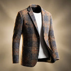 Men's Houndstooth Wool Blend Blazer with Notch Lapel - Brown