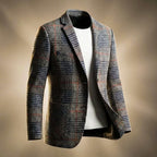Men's Houndstooth Wool Blend Blazer with Notch Lapel - Grey