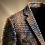 Men's Houndstooth Wool Blend Blazer with Notch Lapel