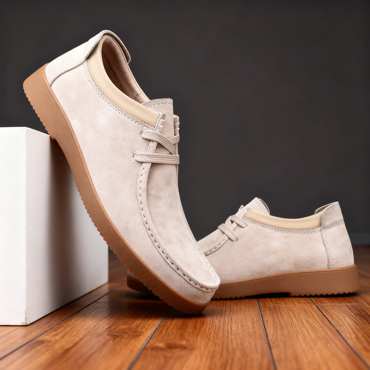 Men's Leather Moc-Toe Work Boots - Off-White