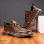 Men's Leather Trainers Cushioned Footbed - Brown