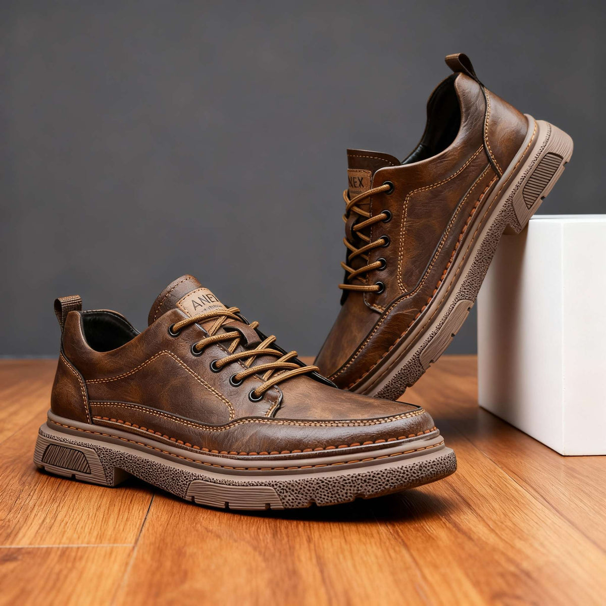 Men's Leather Trainers Cushioned Footbed - Brown
