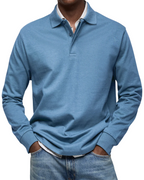 Men's Long Sleeve Polo Shirt Cotton Blend Regular Fit - Blue