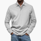 Men's Long Sleeve Polo Shirt Cotton Blend Regular Fit - Light Grey