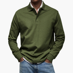 Men's Long Sleeve Polo Shirt Cotton Blend Regular Fit - Dark Green