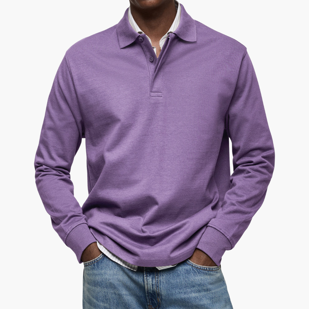 Men's Long Sleeve Polo Shirt Cotton Blend Regular Fit - Purple