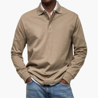Men's Long Sleeve Polo Shirt Cotton Blend Regular Fit - Khaki