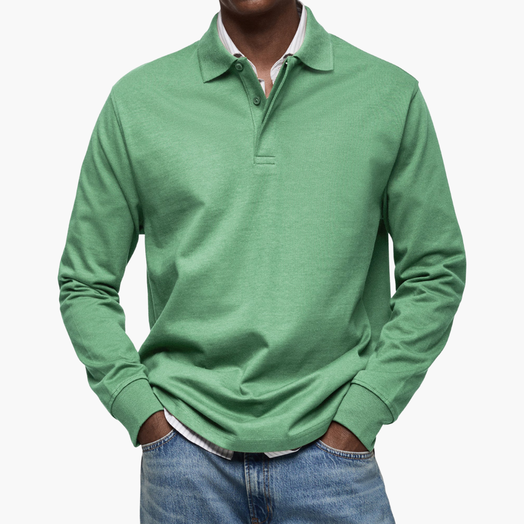 Men's Long Sleeve Polo Shirt Cotton Blend Regular Fit - Green