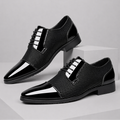 Men's Patent Leather Oxford Shoes with Pointed Toe - Black