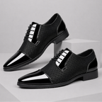 Men's Patent Leather Oxford Shoes with Pointed Toe - Black