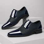 Men's Patent Leather Oxford Shoes with Pointed Toe - Blue