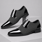 Men's Patent Leather Oxford Shoes with Pointed Toe - Grey