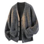 Men's V-Neck Cardigan Relaxed Oversized Fit Knitted Warm - Charcoal