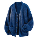 Men's V-Neck Cardigan Relaxed Oversized Fit Knitted Warm - Blue